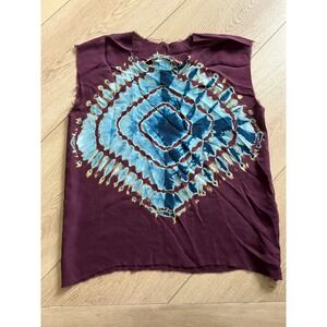 Raquel Allegra mulberry silk muscle tee top, burgundy and blue tie-dye pattern